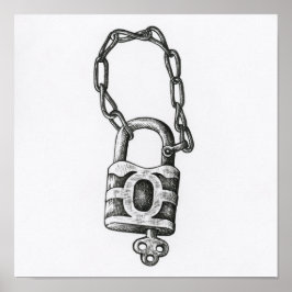 Póster Llave De Vintage Y Ilustracion De Bloqueo