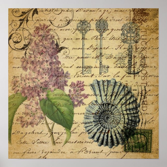 Póster llave steampunk lilac púrpura french (Frente)
