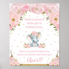 Póster Llegada de Elephant Baby Shower Cheer Pop Champagn