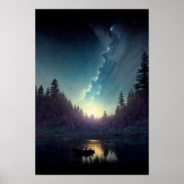 Póster Llegada del amanecer al lago Starry Forest