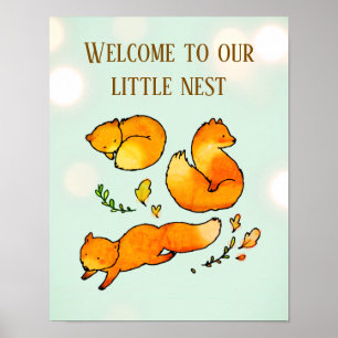 Póster Llegada del bebé en el bosque Anuncio de recién na