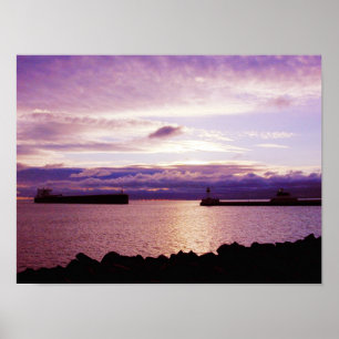 Póster Llegada temprano por la mañana del barco