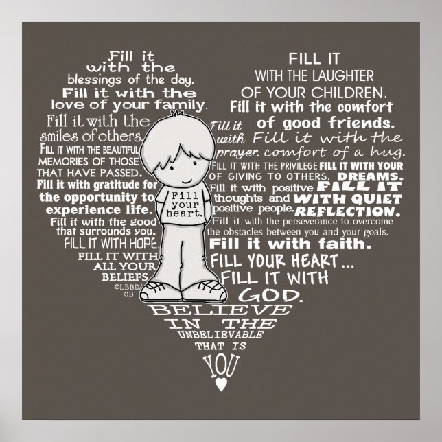 Póster Llena tu corazón-Cartas blancas/Café oscuro (Frente)