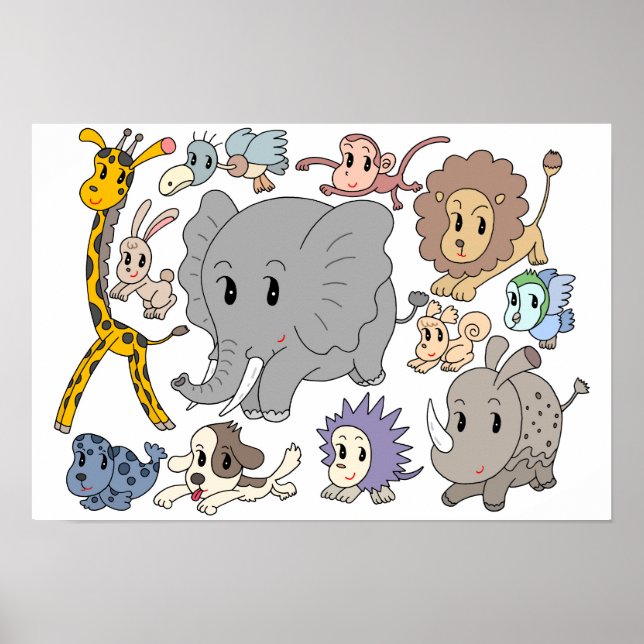 Póster ¡Lleno de energía! Doce animales alegres. (Frente)