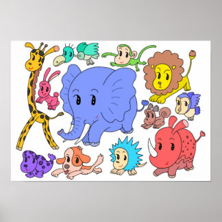 Póster ¡Lleno de energía! Doce animales alegres.