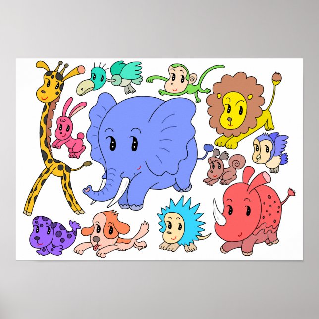 Póster ¡Lleno de energía! Doce animales alegres. (Frente)