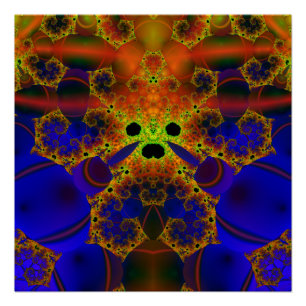 Póster Llorando Arte fractal azul y amarillo