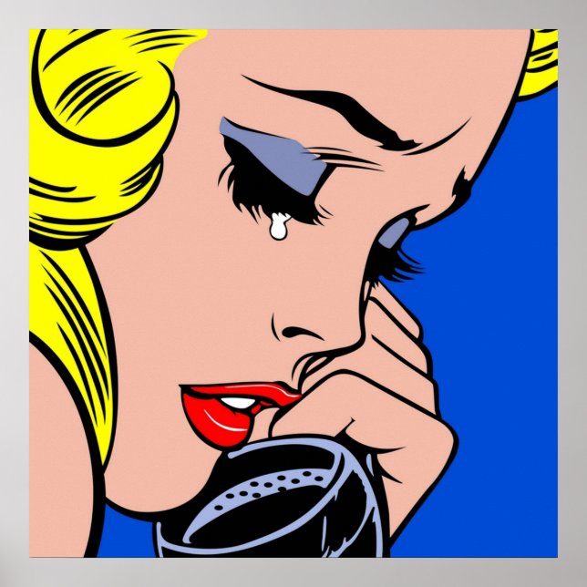 Póster Llorando chica de Chica cómico llorando por teléfo (Frente)