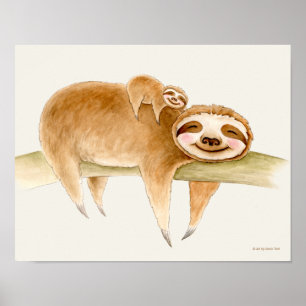 Póster Llovia vaga y adorable pintura de acuarela para be