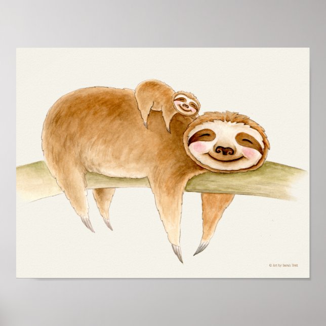 Póster Llovia vaga y adorable pintura de acuarela para be (Frente)