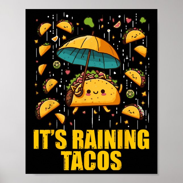 Póster Llueve Tacos Funny Taco ama a los niños Chicas Bo (Frente)
