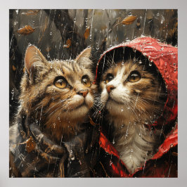 Póster lluvia constante en lindos gatos