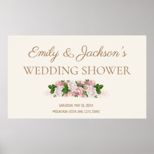 Póster Lluvia de boda de pareja floral vintage rosa claro