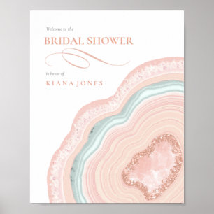 Póster Lluvia de Brillo de Geoda de Ágata Rosa Dorado par