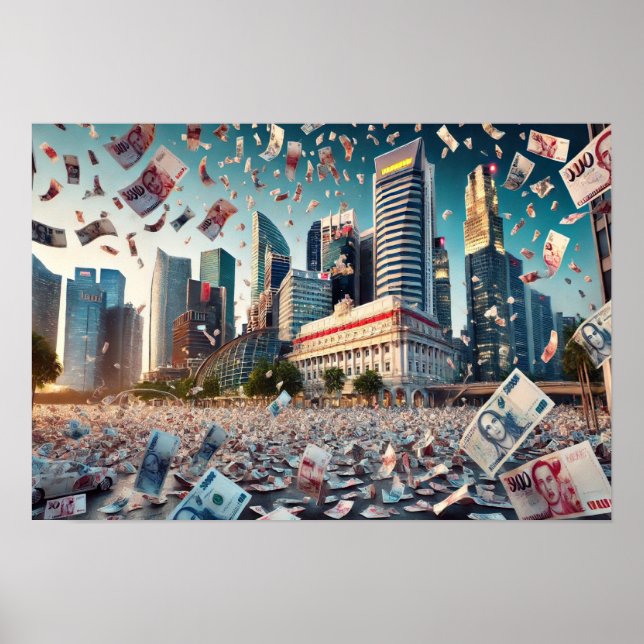 Póster Lluvia de dinero por el Centro Financiero de Singa (Frente)