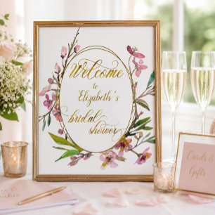 Póster Lluvia de flores de cerezo en marco dorado para de