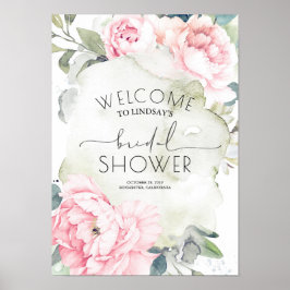 Póster Lluvia de flores rosadas vintage para ducha de nov