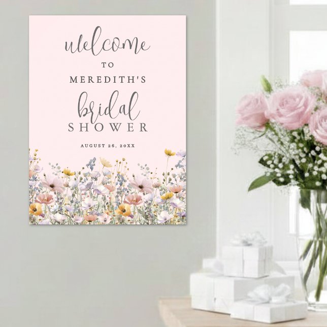 Póster Lluvia de Flores Silvestres Rosa para Bridal Showe (Wildflower Blush Pink Bridal Shower Poster )