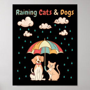 Póster Lluvia De Gatos Y Perros Idiom _ Cute Kitty Puppy 