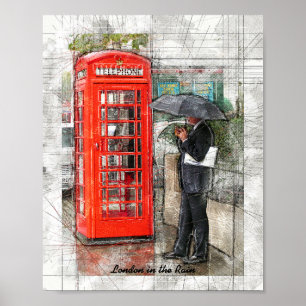 Póster Lluvia de Londres como de costumbre Lápiz dibujado