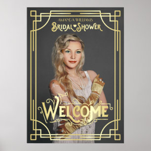 Póster Lluvia de Regalos Art Déco para Novia Agrega tu Fo