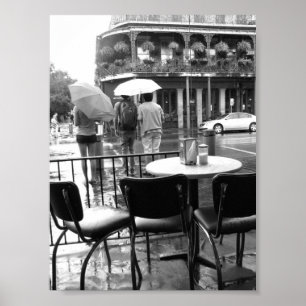 Póster Lluvia en el barrio francés de New Orleans Cafe'