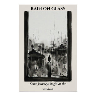 Póster Lluvia en el cristal — Lavado de tinta Sumi-e