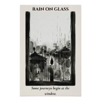 Póster Lluvia en el cristal — Lavado de tinta Sumi-e