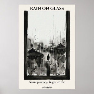 Póster Lluvia en el cristal — Lavado de tinta Sumi-e