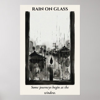 Póster Lluvia en el cristal — Lavado de tinta Sumi-e