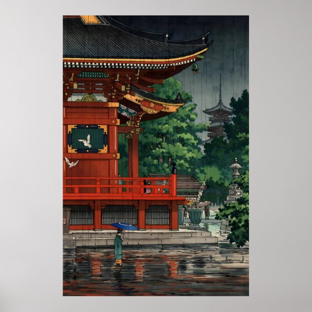 Póster Lluvia en el templo de Asakusa Kannon 1933 (Frente)