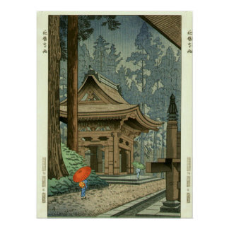 Póster Lluvia en el templo Enryakuji Shin Hanga Print