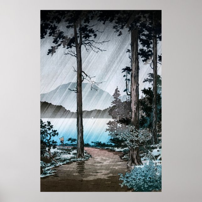 Póster Lluvia matutina en el lago Hakone por Tsuchiya Koi (Frente)