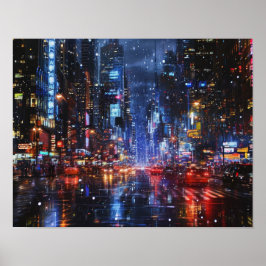 Póster Lluvia Neon: El impulso de la ciudad a medianoche