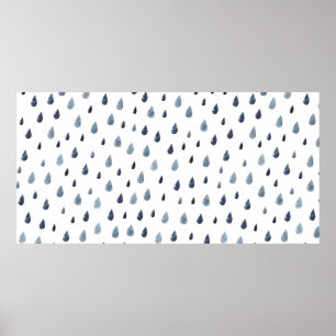 Póster Lluvia. Patrón transparente de acuarela. Indigo ra