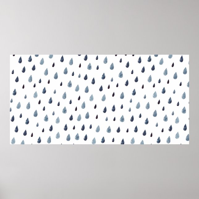 Póster Lluvia. Patrón transparente de acuarela. Indigo ra (Frente)