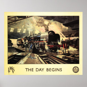 Póster LMS Train THE DAY COMIENZA Vintage Railway Poster 