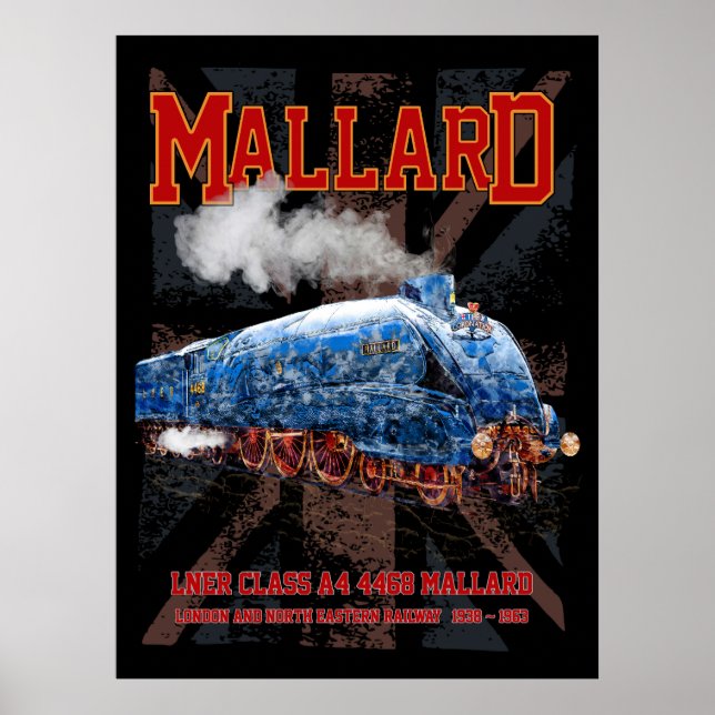 Póster LNER Clase A4 Locomotora Mallard bandera de la Uni (Frente)