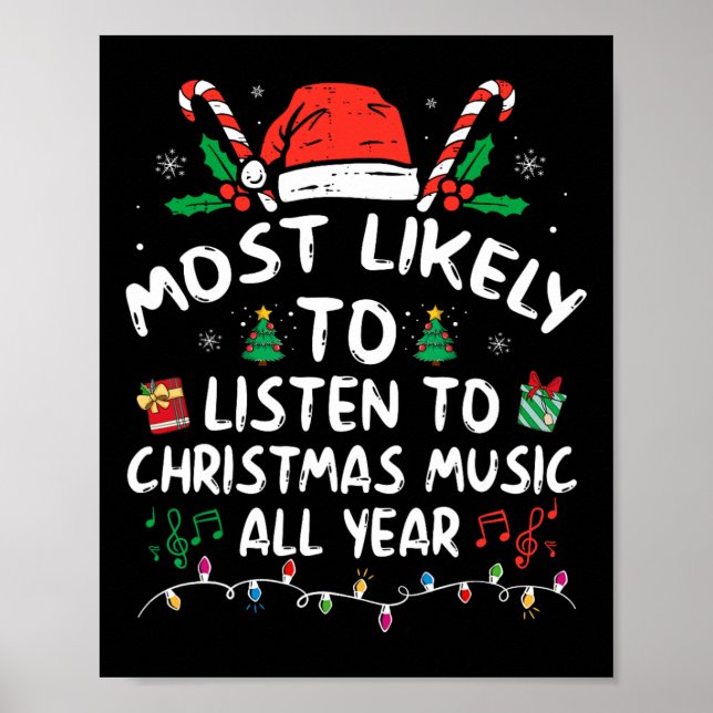 Póster Lo más probable es que escuche música Navidad todo (Frente)