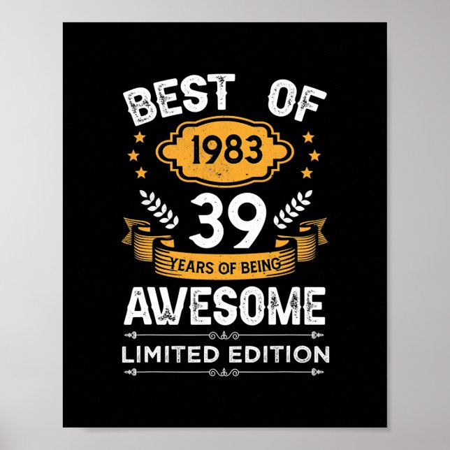 Póster Lo Mejor De 1983 Regalos De 39 Años De Edad Cumple (Frente)