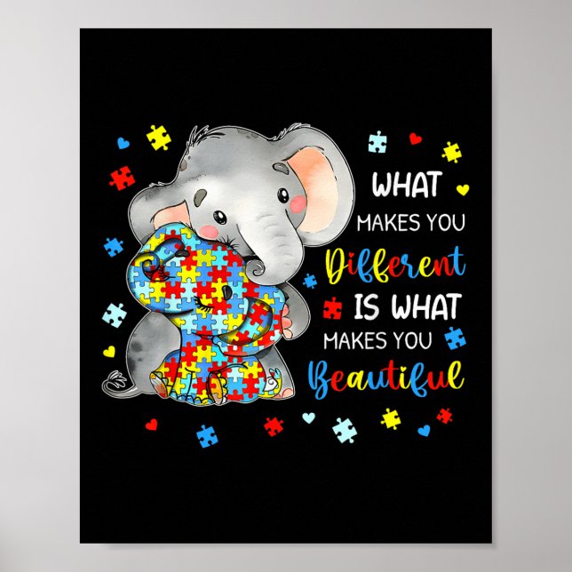 Póster Lo que te hace diferente y hermoso autismo elefant (Frente)