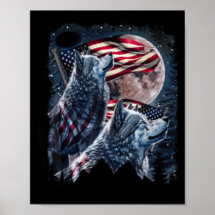 Póster Lobo 4 De Julio Bandera Estadounidense Afeitando L