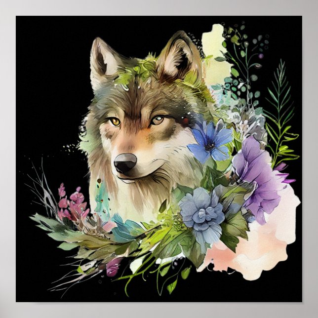 Póster Lobo Acuarela (Frente)