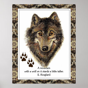Póster Lobo acuarela original, cita de montaña de pistas