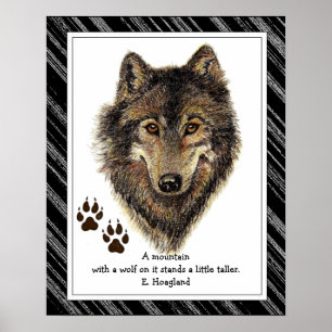Póster Lobo acuarela original, cita de montaña de pistas