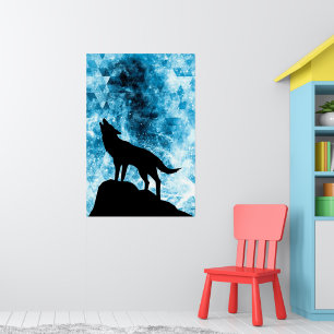 Póster Lobo aullador Humo azul nevado de invierno Abstrac