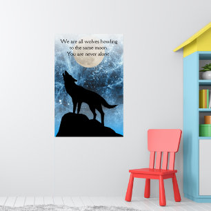 Póster Lobo aullador luna llena azul negro Cita personali