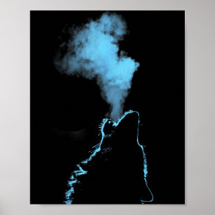 Póster Lobo Aullando A La Luna Noche Estrellada Lobos Ani