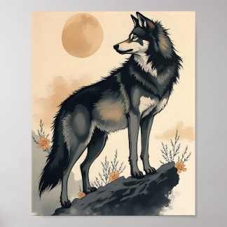 Póster Lobo bajo la luna