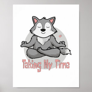 Póster Lobo bebé kawaii haciendo yoga posa para meditació
